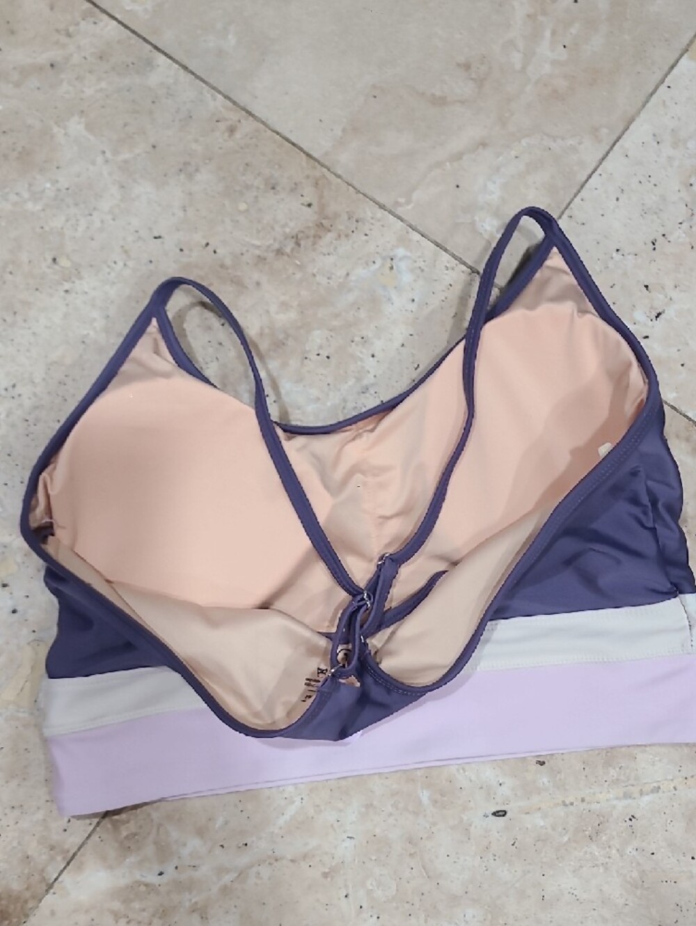 Colorblock Longline Sports Bra in Purple with Pink and Cream Bands - Picture 7 of 7